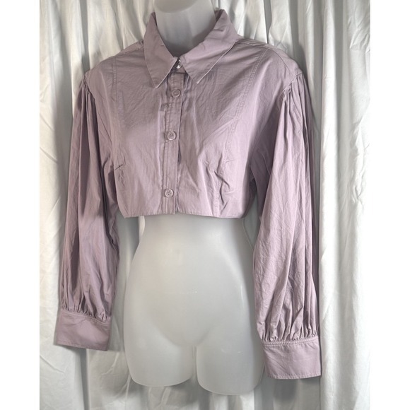 ZARA Cropped Button Up Shirt Puff Sleeve Lilac Purple L Y2K Streetwear‎ 84-03 - Picture 9 of 9